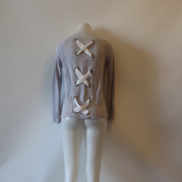 LISA TODD LINEN RIBBON LACE UP PULLOVER SWEATER M* - Picture 13 of 15